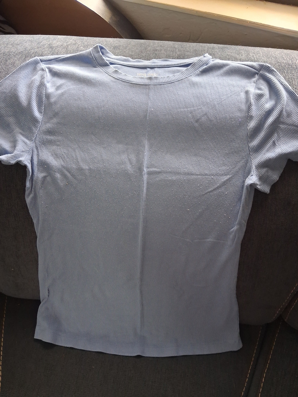 Nine West Light Blue Ribbed Crew Tee